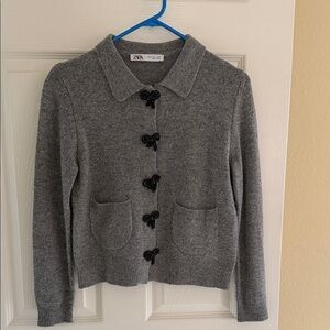 Zara Charcoal Knit Sweater with Black Accents